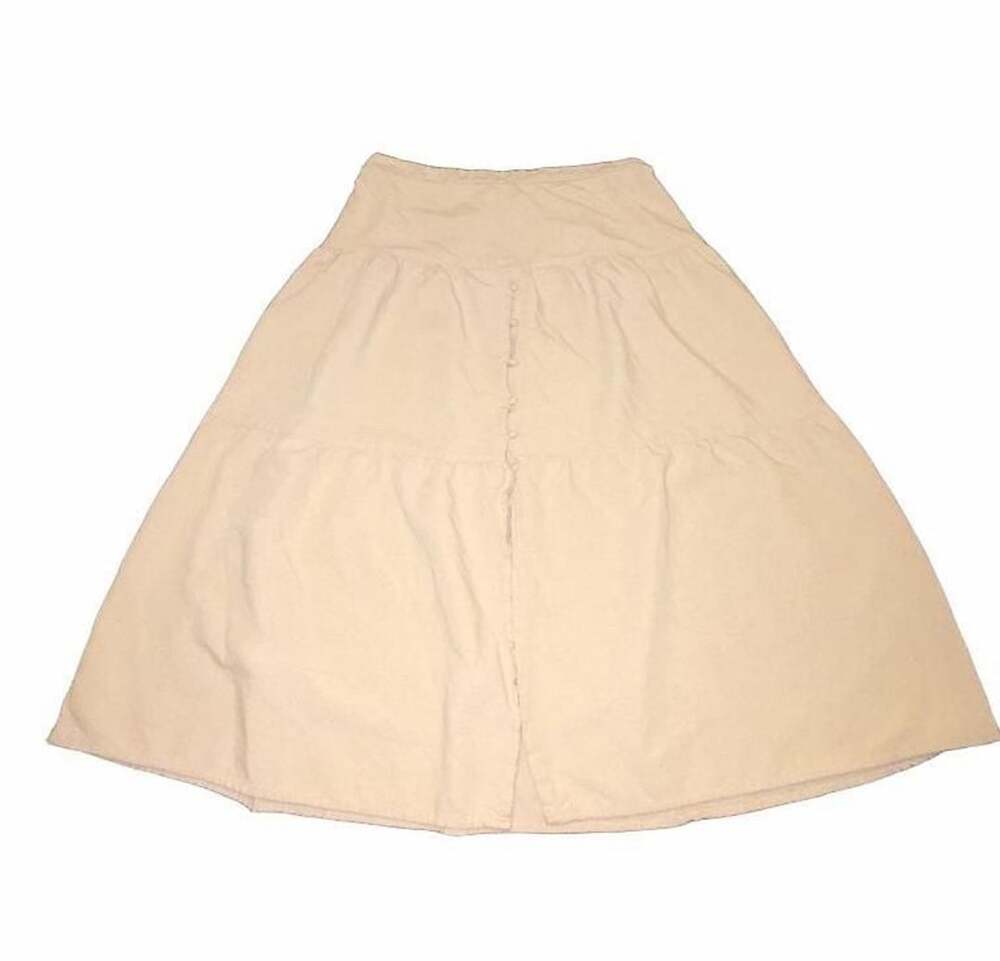 Midnight Sky Beige Linen Blend Tiered Midi Skirt Large Cottagecore Boho Buttons